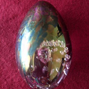 GES 91 Glass Eye Studio Iridescent Dichroic Glass Egg Paperweight 3D Art Decor